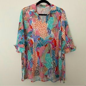 Atelier 5 by Gozde Yimaz Split Neck Longline Tunic Top Linen Modal Size M